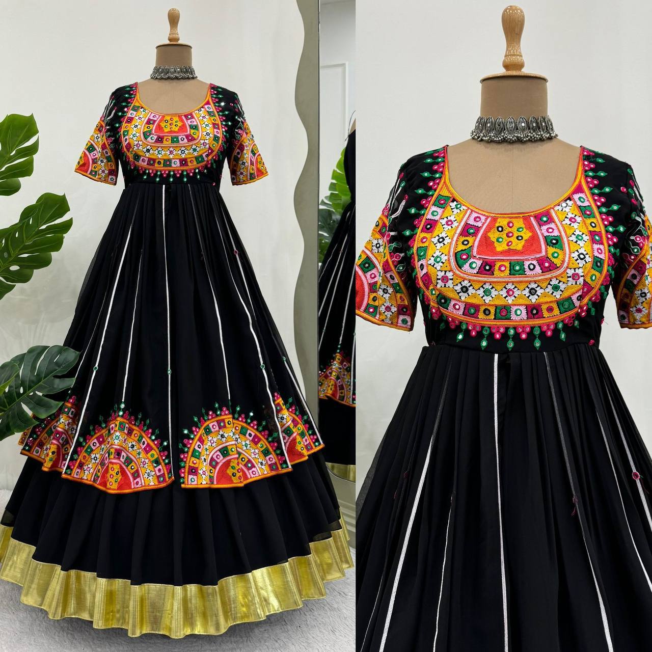 Black Navratri Special Embroidered Gown