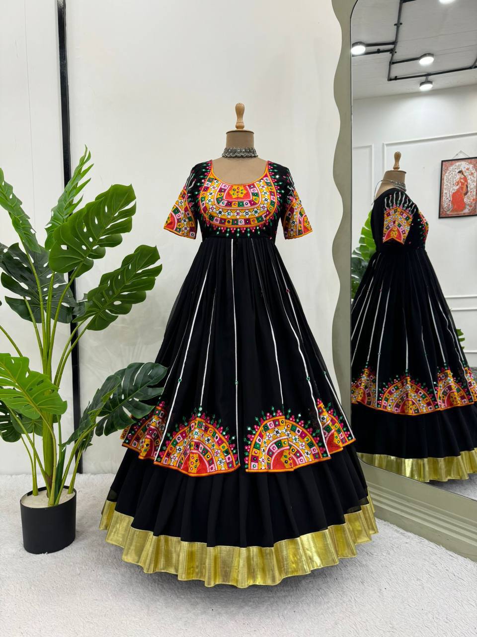 Black Navratri Special Embroidered Gown