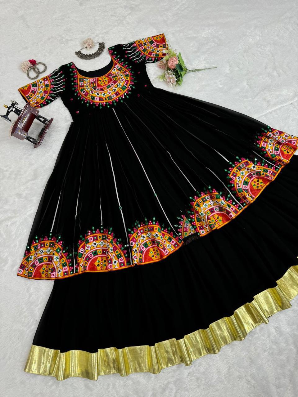 Black Navratri Special Embroidered Gown