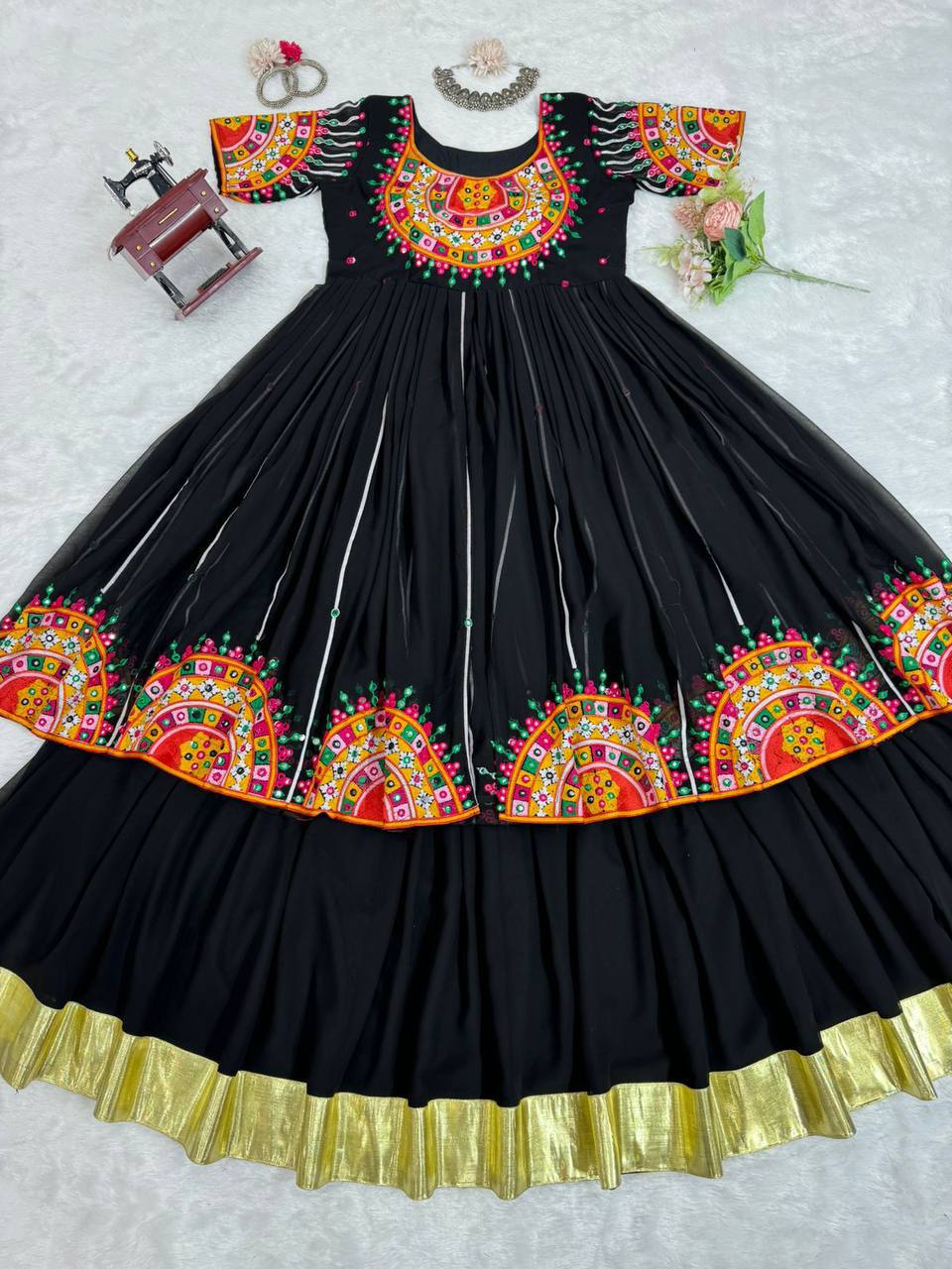 Black Navratri Special Embroidered Gown
