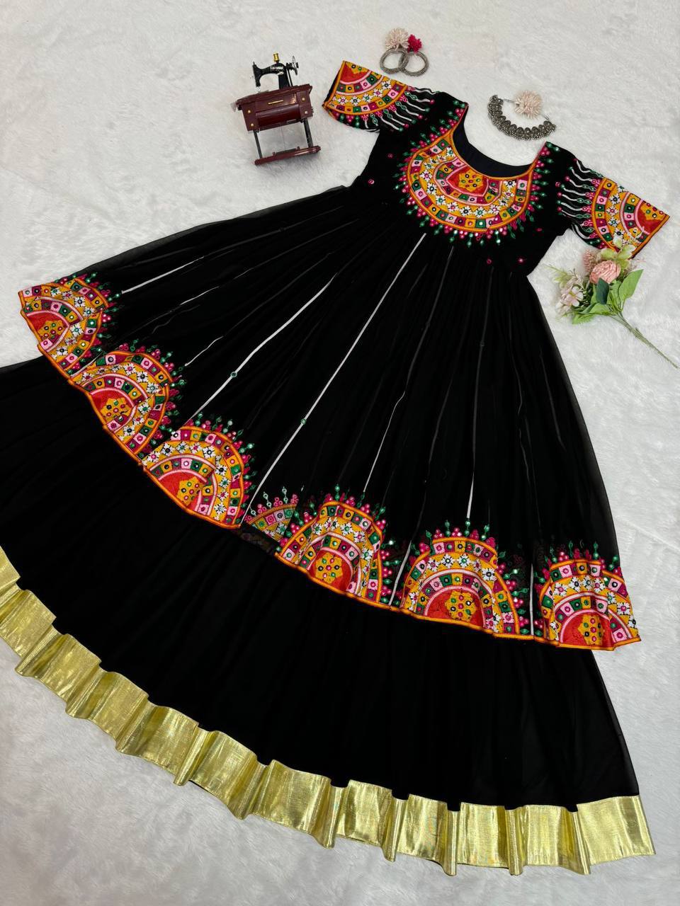 Black Navratri Special Embroidered Gown