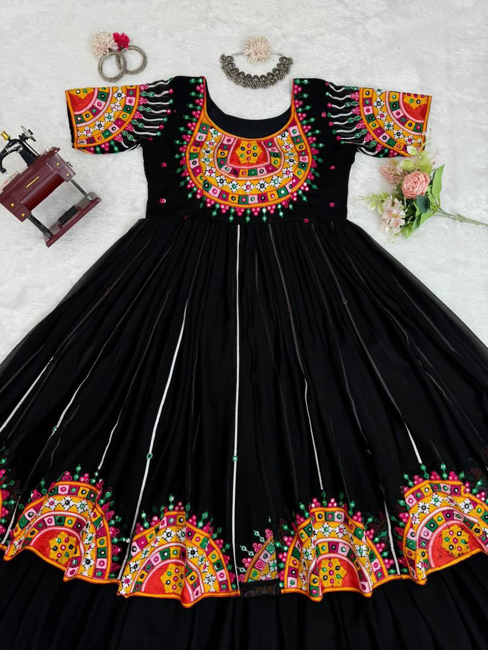 Black Navratri Special Embroidered Gown