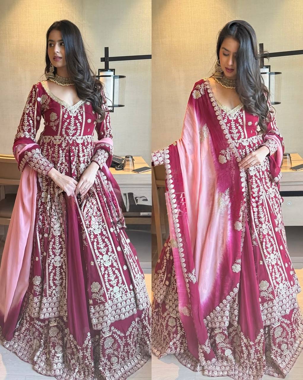 ✨ Maroon Sequence Embroidered Lehenga with Dupatta