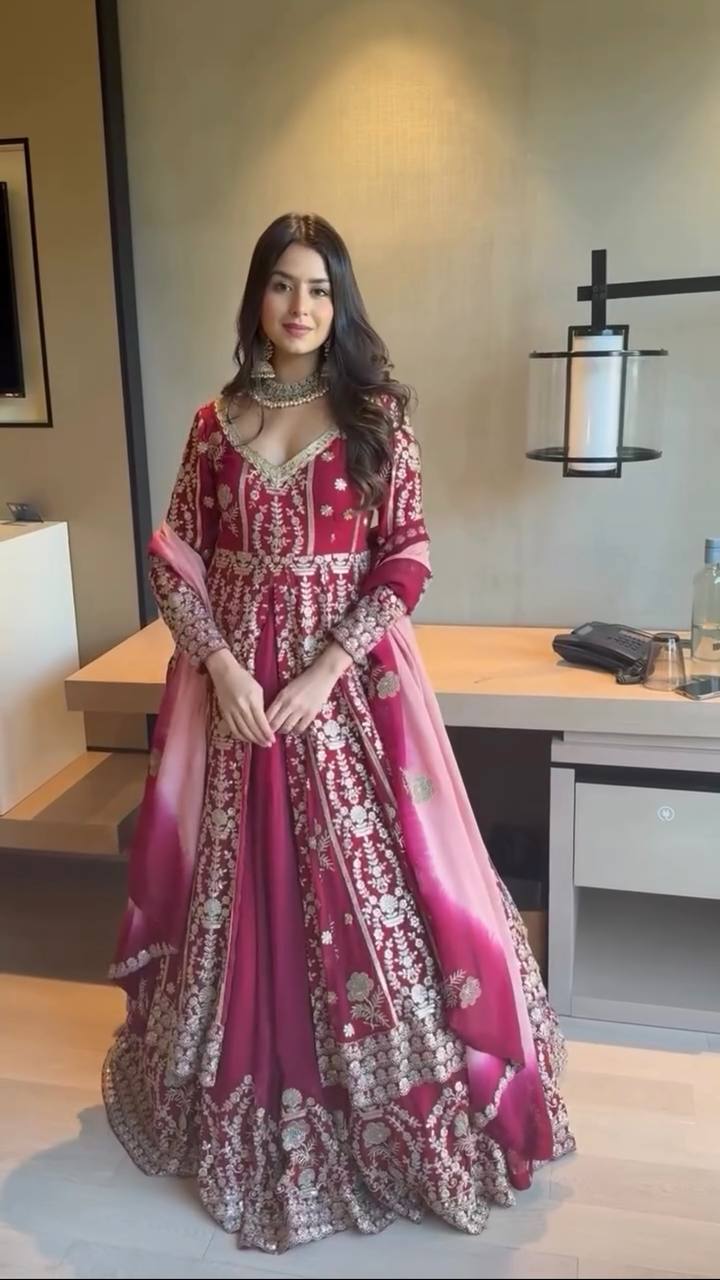 ✨ Maroon Sequence Embroidered Lehenga with Dupatta