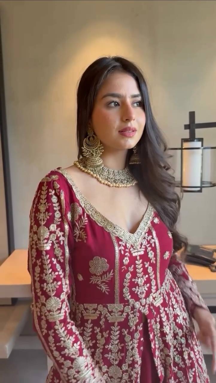 ✨ Maroon Sequence Embroidered Lehenga with Dupatta