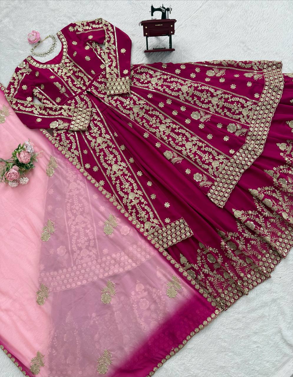 ✨ Maroon Sequence Embroidered Lehenga with Dupatta