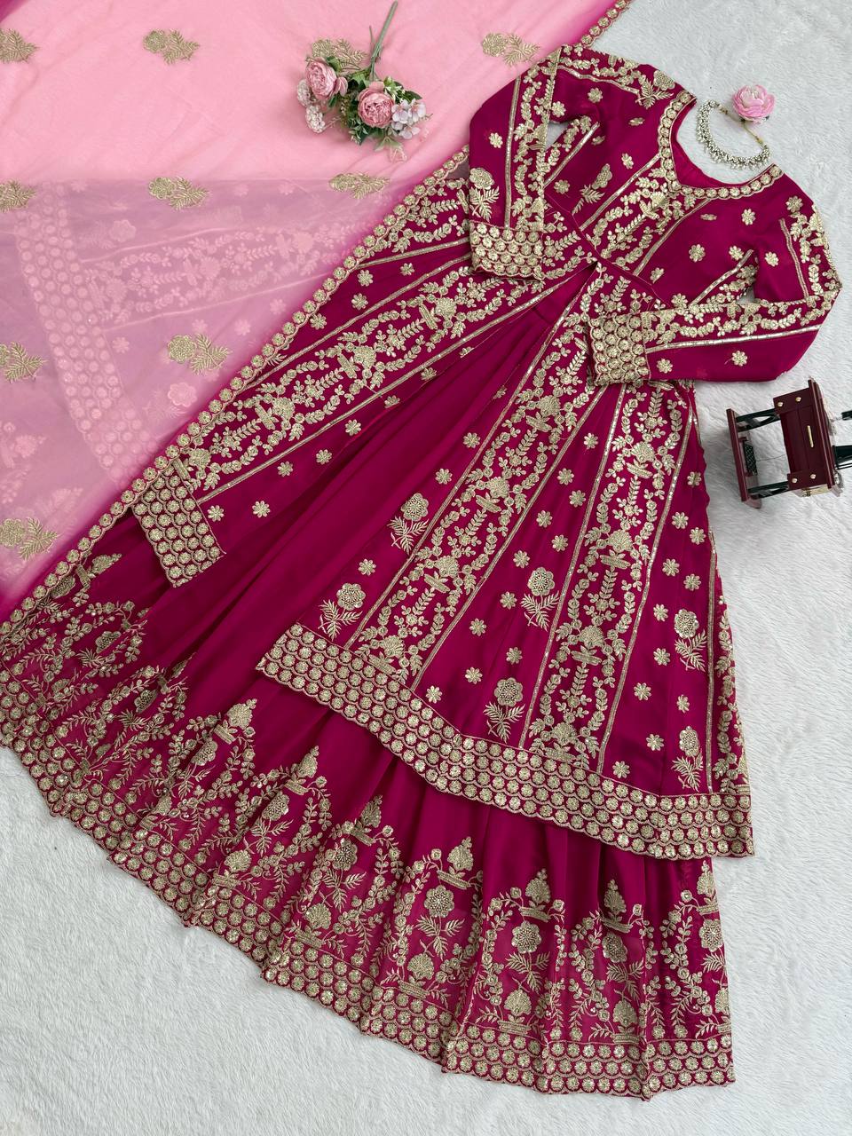 ✨ Maroon Sequence Embroidered Lehenga with Dupatta