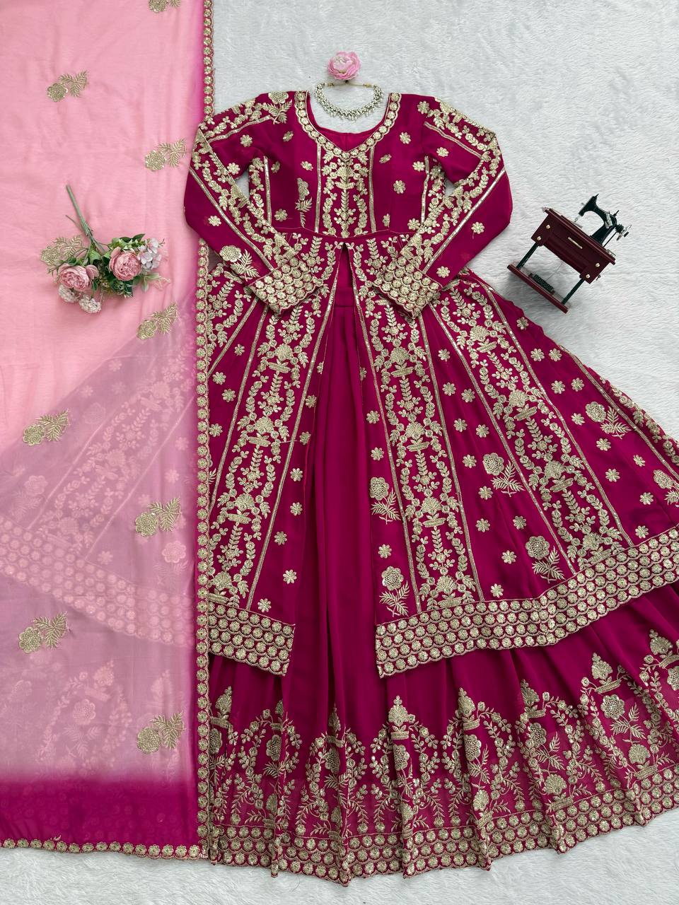 ✨ Maroon Sequence Embroidered Lehenga with Dupatta