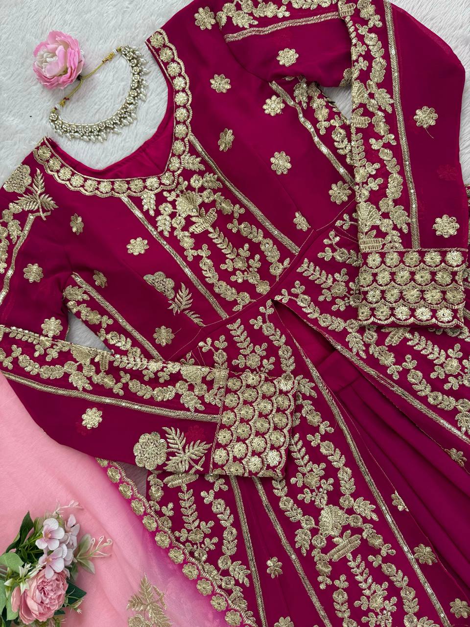 ✨ Maroon Sequence Embroidered Lehenga with Dupatta