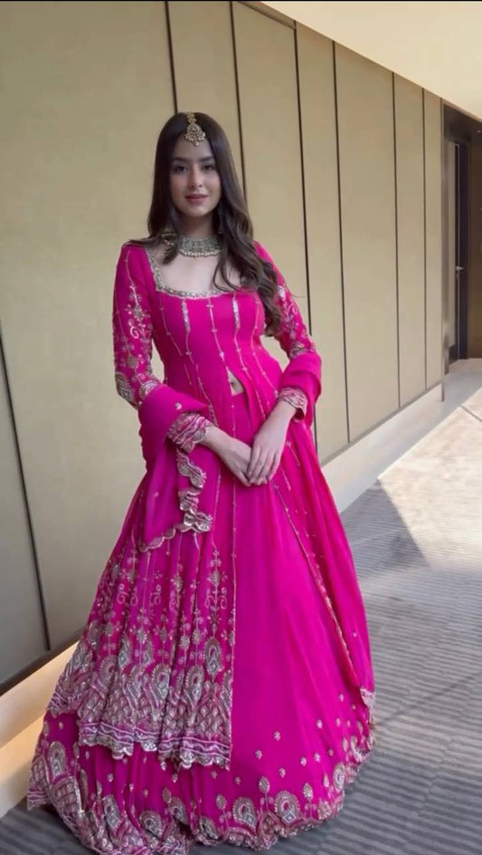 Magenta Pink Embroidered Anarkali with Dupatta – Elegant Festive Wear