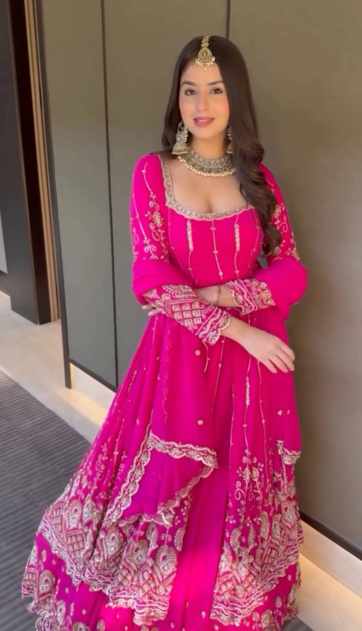 Magenta Pink Embroidered Anarkali with Dupatta – Elegant Festive Wear
