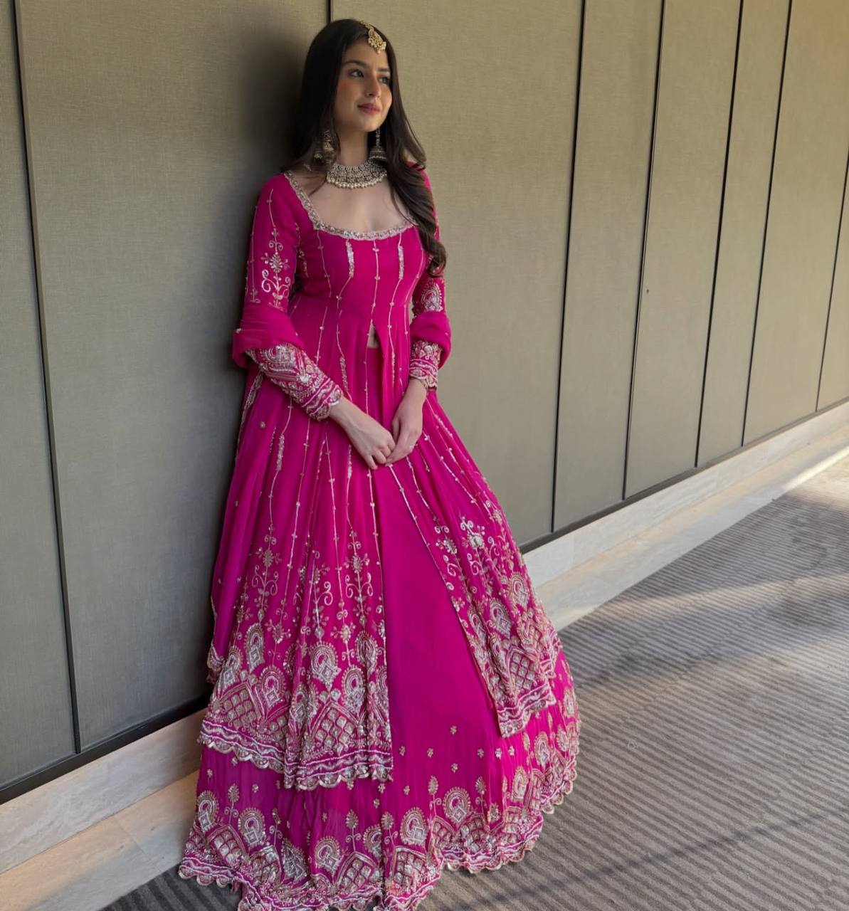 Magenta Pink Embroidered Anarkali with Dupatta – Elegant Festive Wear