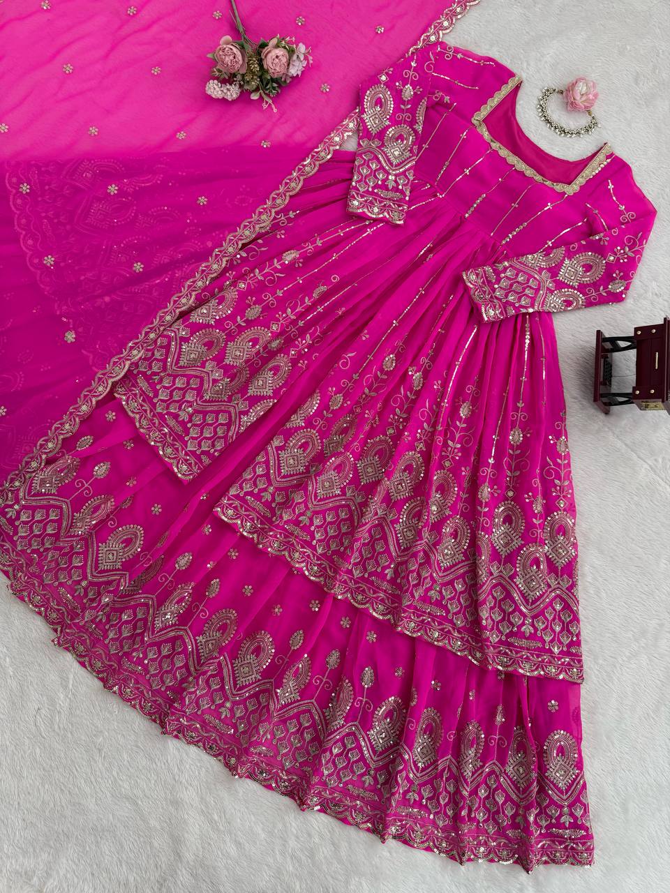 Magenta Pink Embroidered Anarkali with Dupatta – Elegant Festive Wear
