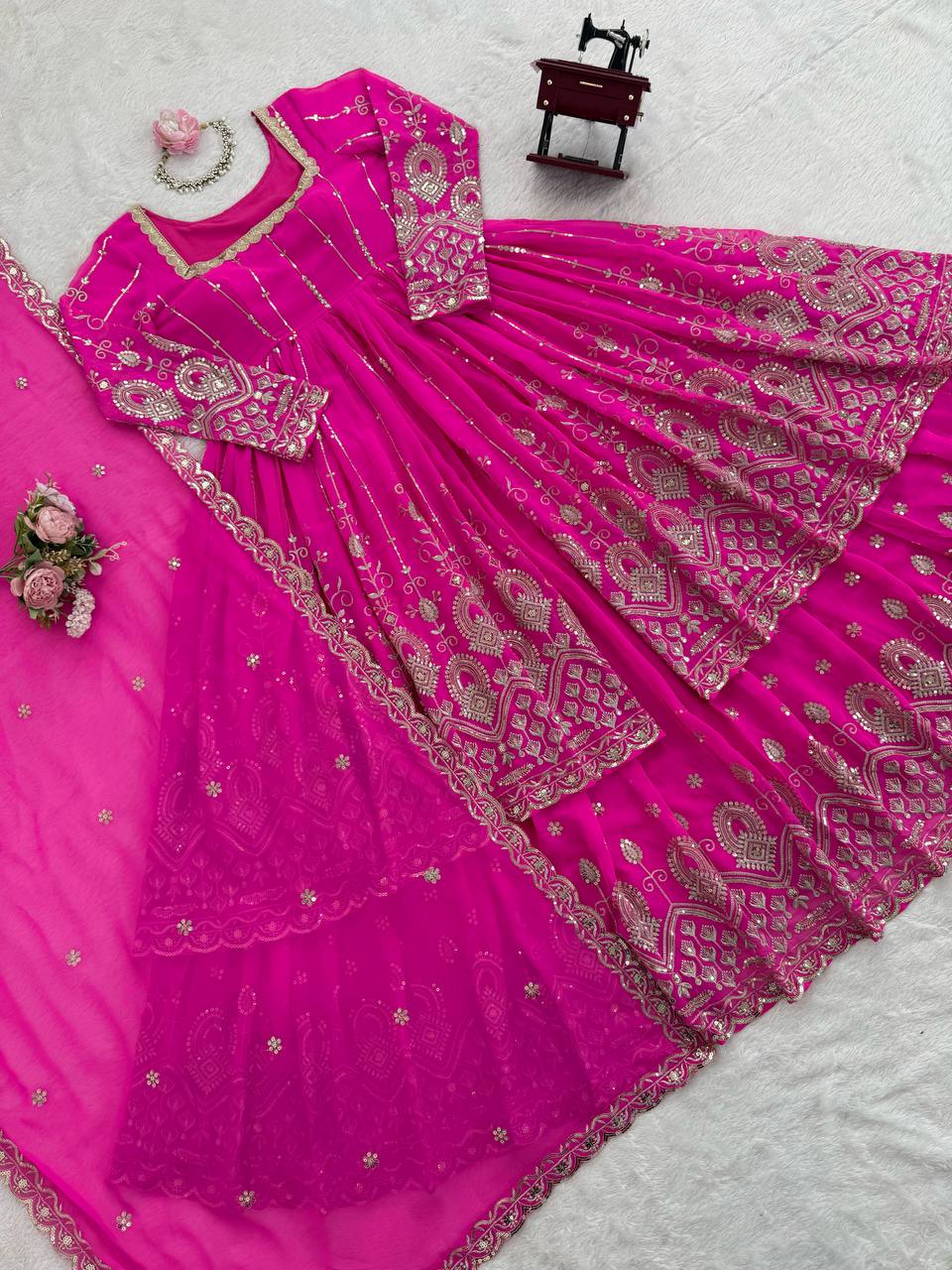 Magenta Pink Embroidered Anarkali with Dupatta – Elegant Festive Wear