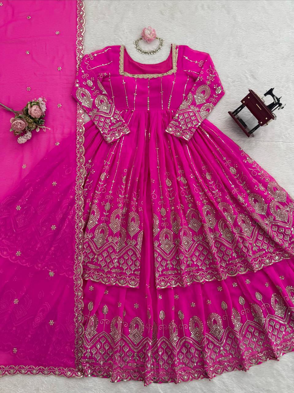 Magenta Pink Embroidered Anarkali with Dupatta – Elegant Festive Wear