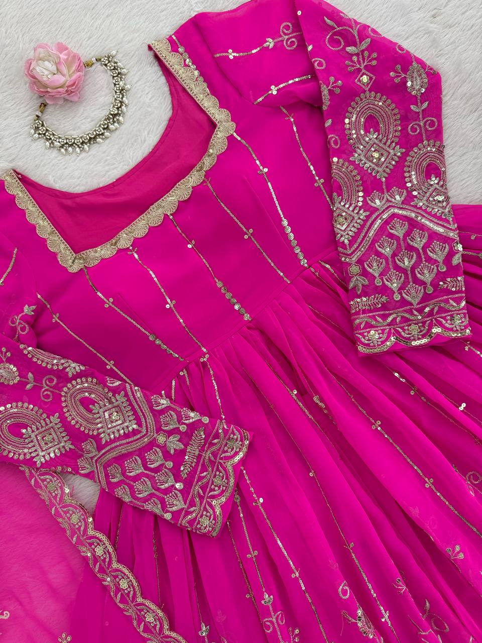 Magenta Pink Embroidered Anarkali with Dupatta – Elegant Festive Wear