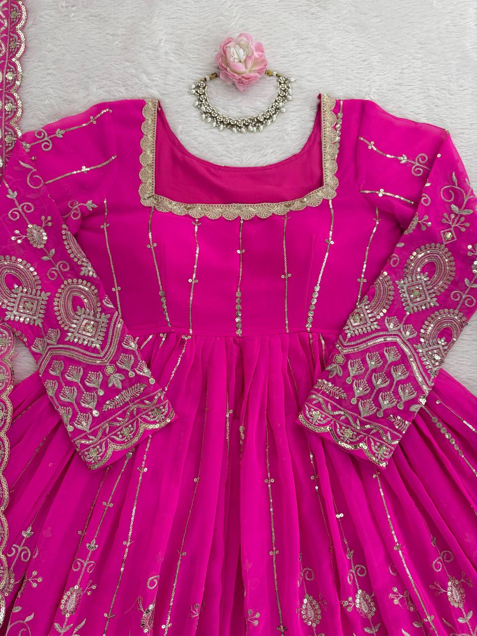 Magenta Pink Embroidered Anarkali with Dupatta – Elegant Festive Wear